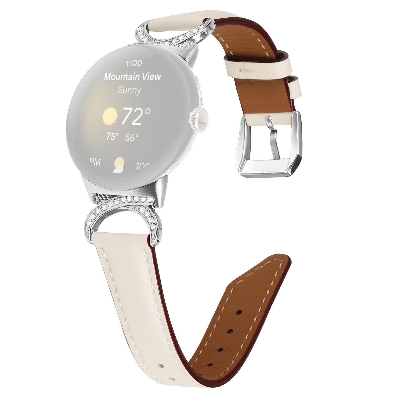 For Google Pixel Watch 2 Pixel Watch Replacement Strap Rhinestone Decor D-shape Connector Split Leather Wrist Band with Silver Buckle For Google Pixel Watch 2 Pixel Watch Replacement Strap Rhinestone Decor D-shape Connector Split Leather Wrist Band with Silver Buckle